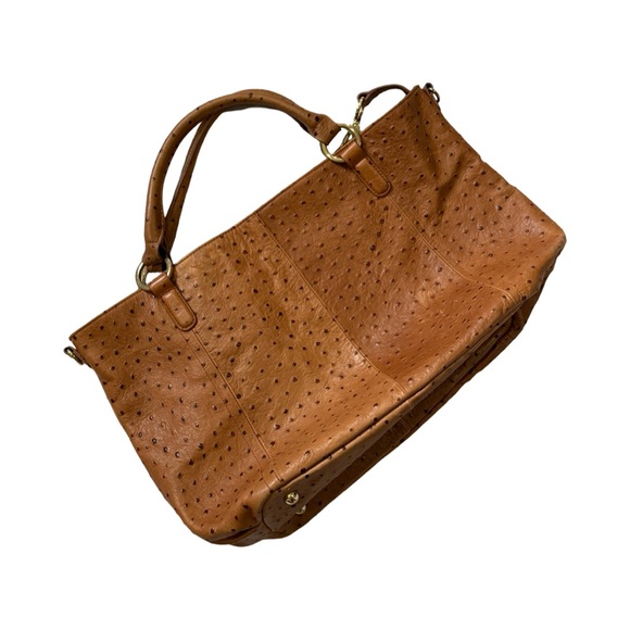 Vintage GILI ostrich leather extra large shoulder or tote bag - embossed tan - Picture 6 of 11